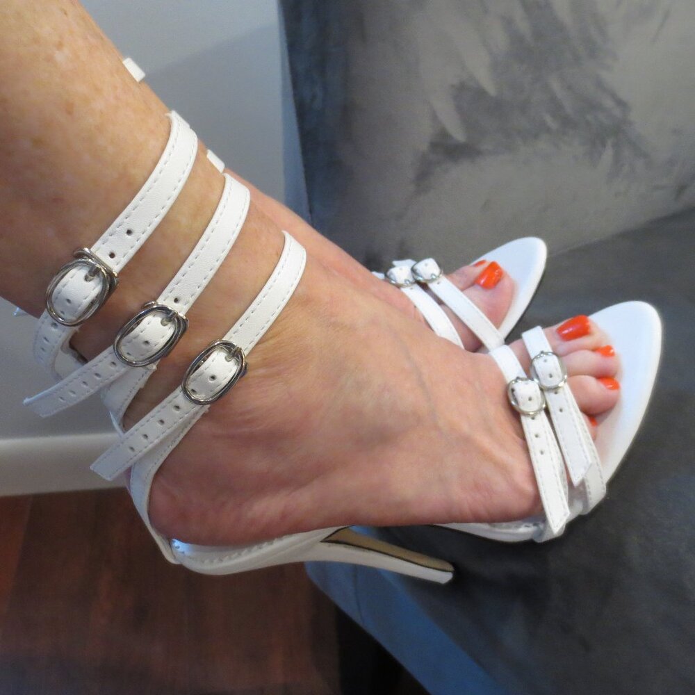 NNB White Custom Made Triple Ankle Strap High Heel Sandals